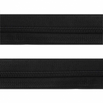 Рулонная молния с покрытием PVC спираль тип 3 (упак.270м) -черная с полосой СВО - купить в Ангарске. Цена: 12.74 руб.
