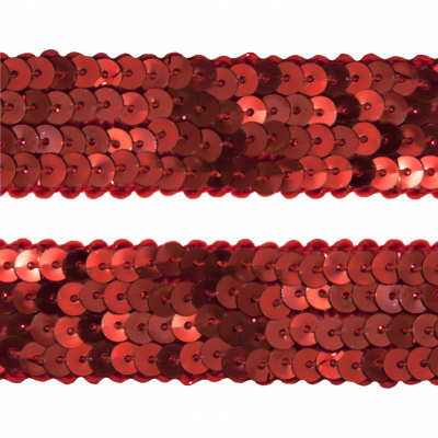 Тесьма с пайетками 3, шир. 20 мм/уп. 25+/-1 м, цвет красный - купить в Ангарске. Цена: 778.19 руб.