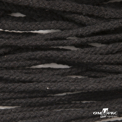 Шнур плетеный d-6 мм круглый, 70% хлопок 30% полиэстер, уп.90+/-1 м, цв.1078-черный - купить в Ангарске. Цена: 588 руб.