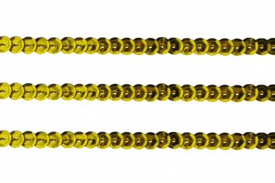 Пайетки "ОмТекс" на нитях, SILVER-BASE, 6 мм С / упак.73+/-1м, цв. А-1 - т.золото - купить в Ангарске. Цена: 468.37 руб.