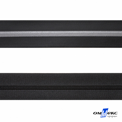 Рулонная молния с покрытием PVC спираль тип 3 (упак.270м) -черная с полосой СВО - купить в Ангарске. Цена: 12.74 руб.