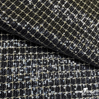 Ткань костюмная с пайетками, 100%полиэстр, 460+/-10 гр/м2, 150см #309 - цв. чёрный - купить в Ангарске. Цена 1 203.93 руб.