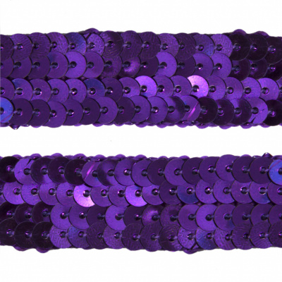 Тесьма с пайетками 12, шир. 20 мм/уп. 25+/-1 м, цвет фиолет - купить в Ангарске. Цена: 778.19 руб.
