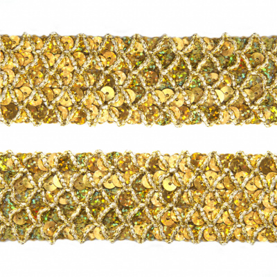 Тесьма с пайетками D16, шир. 35 мм/уп. 25+/-1 м, цвет золото - купить в Ангарске. Цена: 1 281.60 руб.