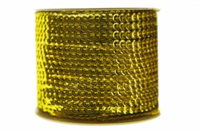 Пайетки "ОмТекс" на нитях, SILVER-BASE, 6 мм С / упак.73+/-1м, цв. 7 - св.золото - купить в Ангарске. Цена: 468.37 руб.