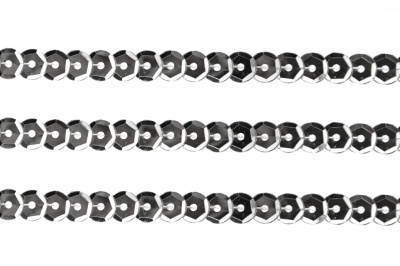 Пайетки "ОмТекс" на нитях, SILVER-BASE, 6 мм С / упак.73+/-1м, цв. 1 - серебро - купить в Ангарске. Цена: 468.37 руб.