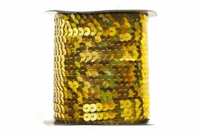 Пайетки "ОмТекс" на нитях, SILVER SHINING, 6 мм F / упак.91+/-1м, цв. 48 - золото - купить в Ангарске. Цена: 356.19 руб.