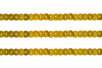 Пайетки "ОмТекс" на нитях, SILVER SHINING, 6 мм F / упак.91+/-1м, цв. 48 - золото - купить в Ангарске. Цена: 356.19 руб.