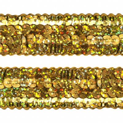 Тесьма с пайетками D16, шир. 20 мм/уп. 25+/-1 м, цвет золото - купить в Ангарске. Цена: 778.19 руб.